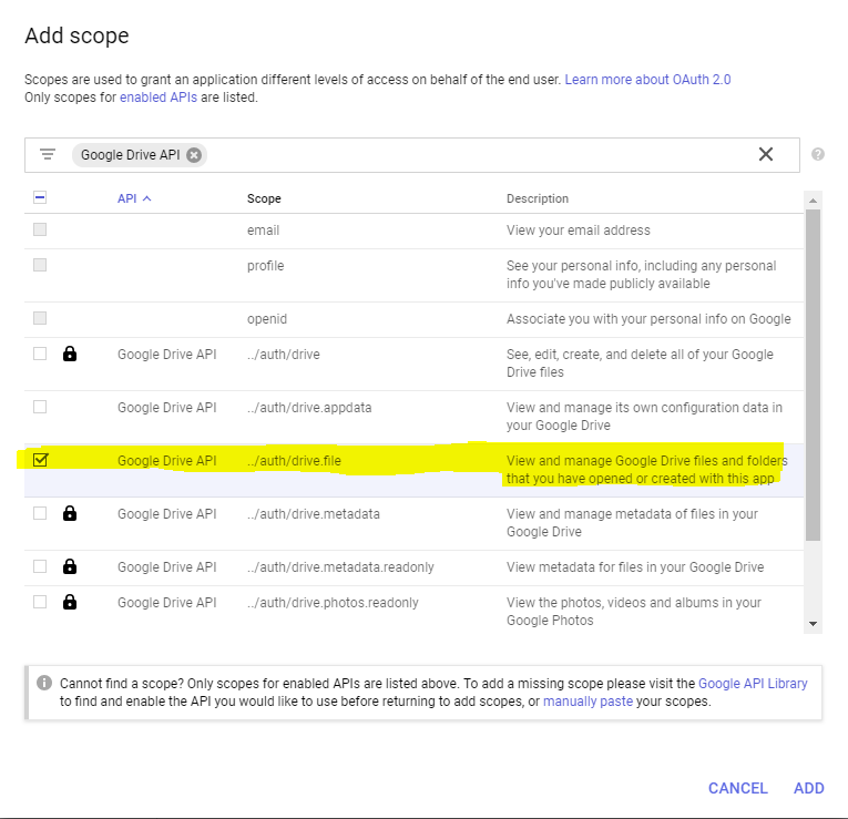 Add Google Drive Scope