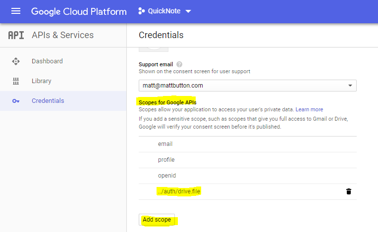 OAuth Google Drive Scope